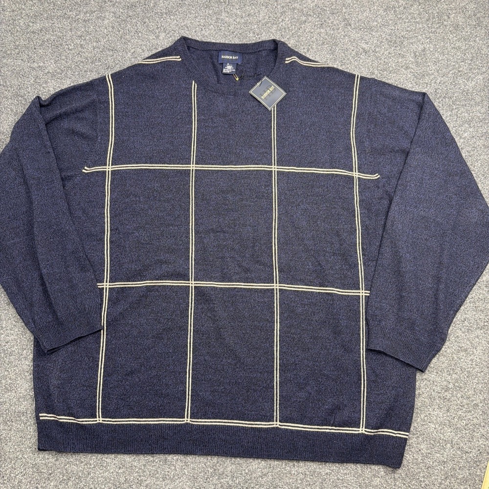 Vintage NWT Harbor Bay 3XL Blue Windowpane Acrylic Sweater Pullover‎ Deadstock